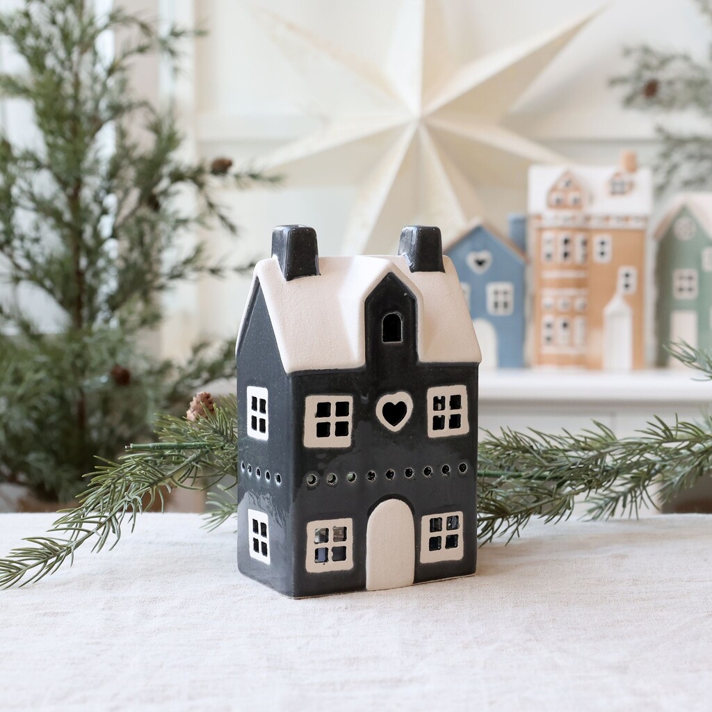 Teelicht Haus aus Keramik Chamonix 2, schwarz