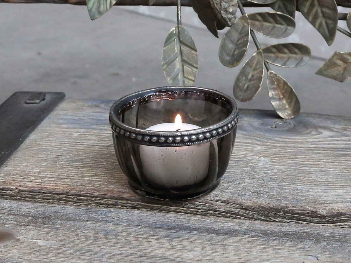 Chic Antique Teelichthalter mit Perlenkante grau Preview Image
