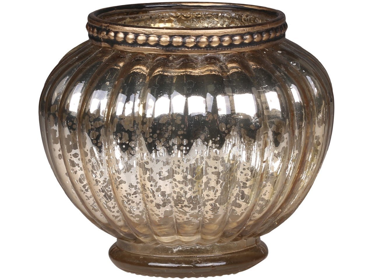 Teelichthalter mit Perlenrand glänzend