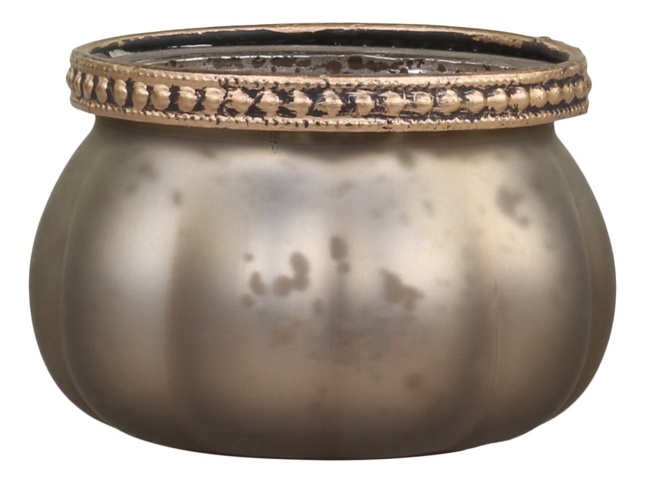 Teelichthalter mit Perlenrand in Kürbisform matt