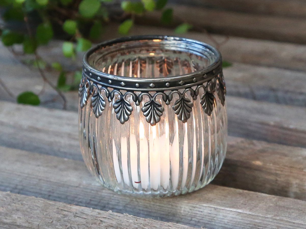 Chic Antique Teelichthalter mit Silber Dekor Glas Preview Image