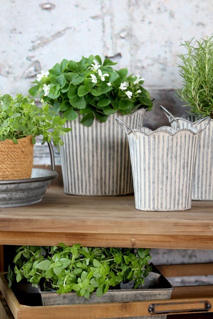 Chic Antique Übertopf-Set mit Rillen & Griffen - 3er Set