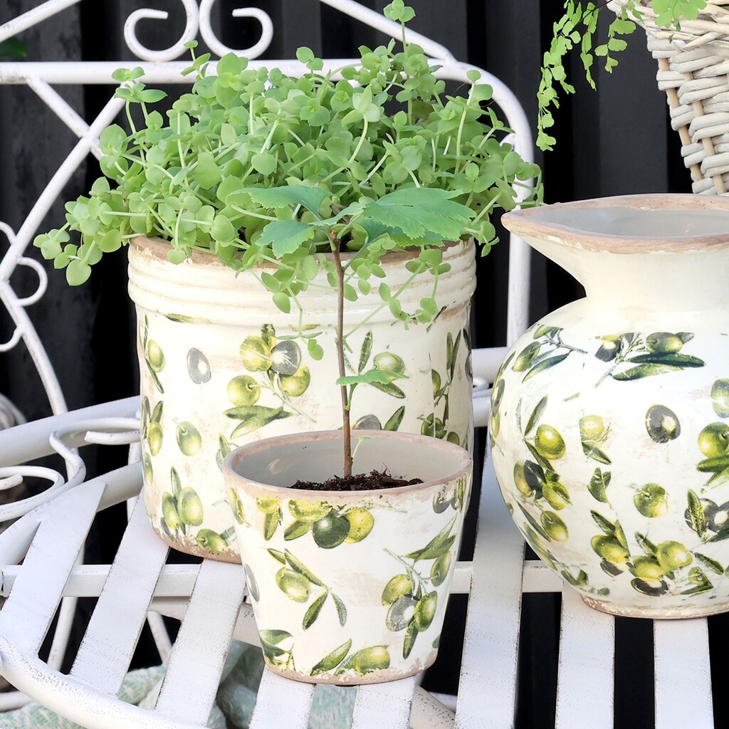 Chic Antique Übertopf Olive mit Olivenmuster Preview Image