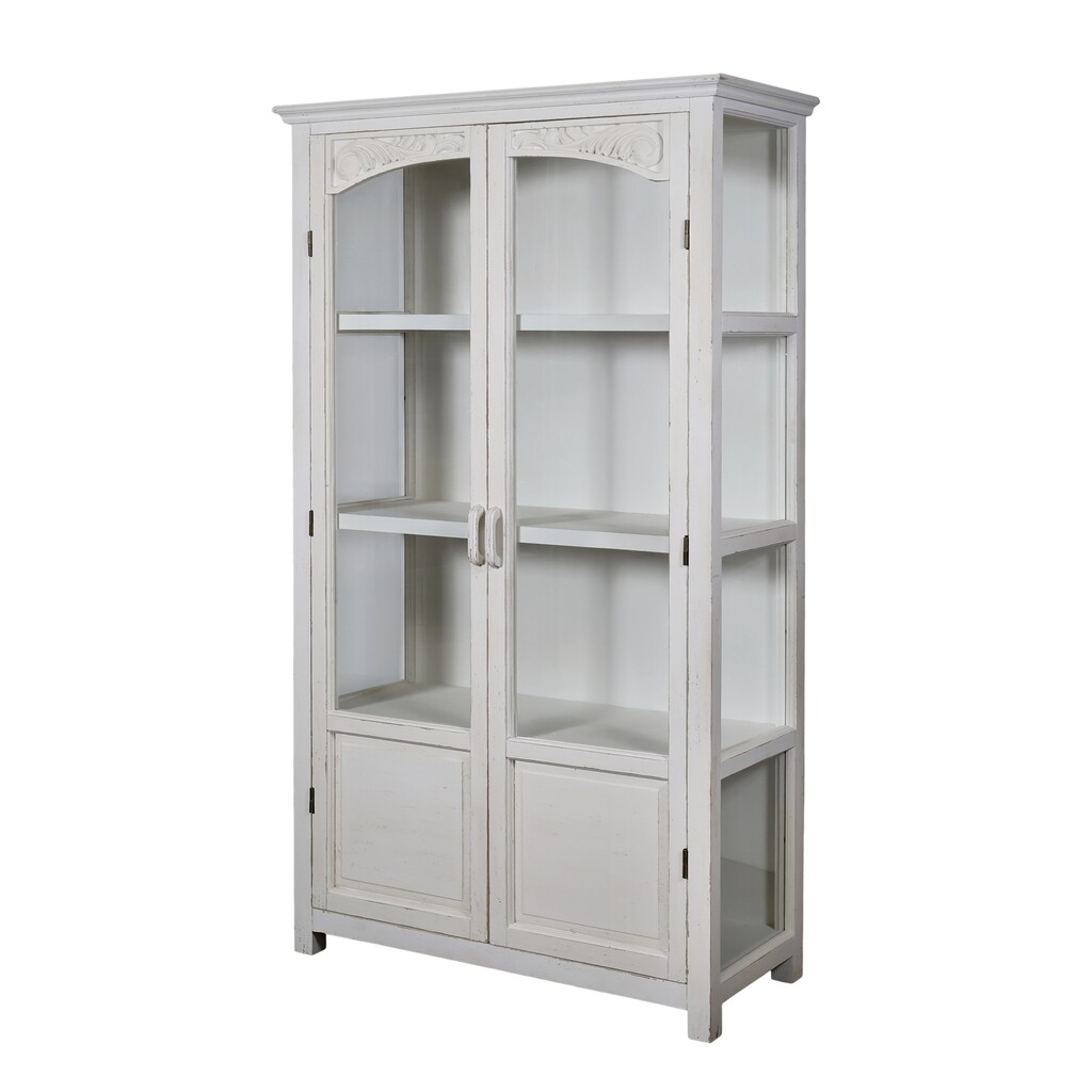 Chic Antique Weißer Vitrinenschrank mit Glastüren und Regalböden Preview Image