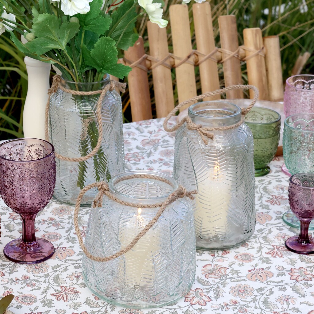 Chic Antique Windlicht aus Glas mit Blattmuster Preview Image