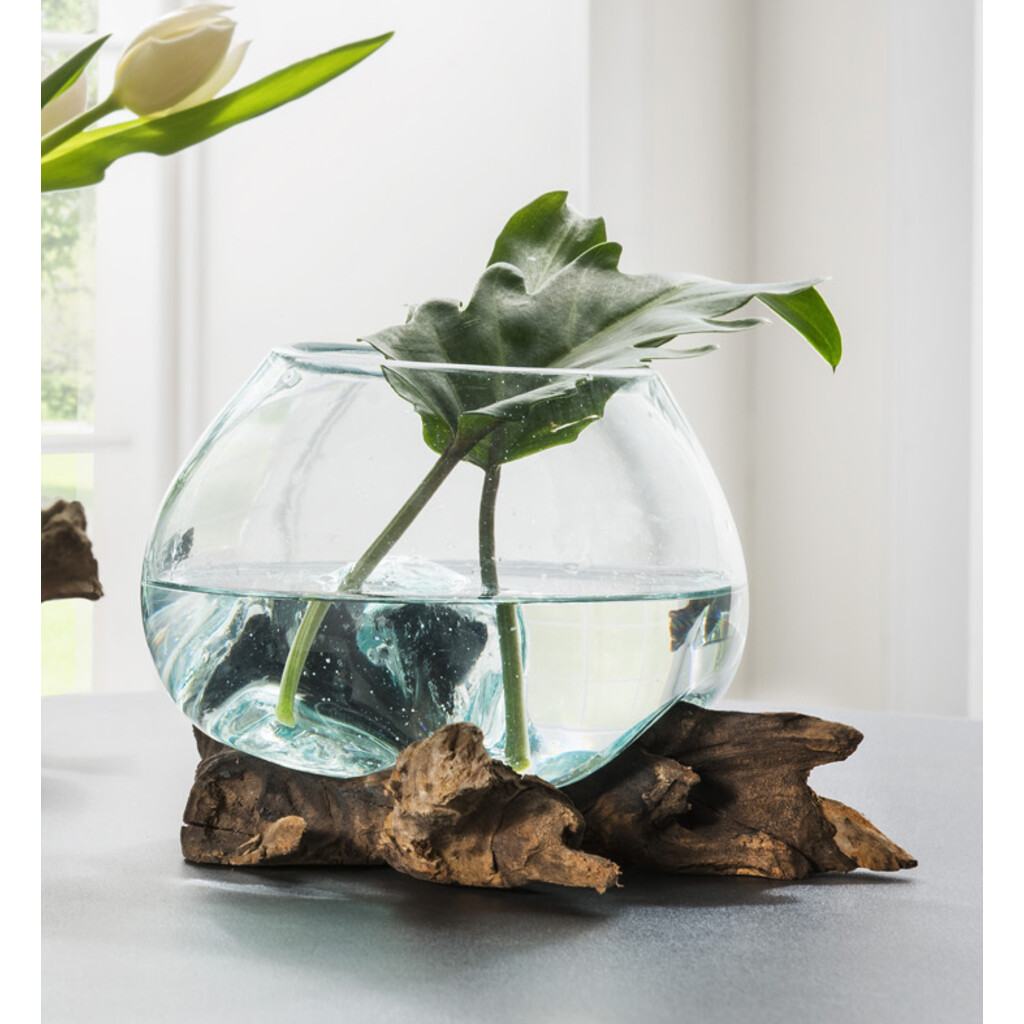 Unikat Teak-Dekowurzel mit Glasschale