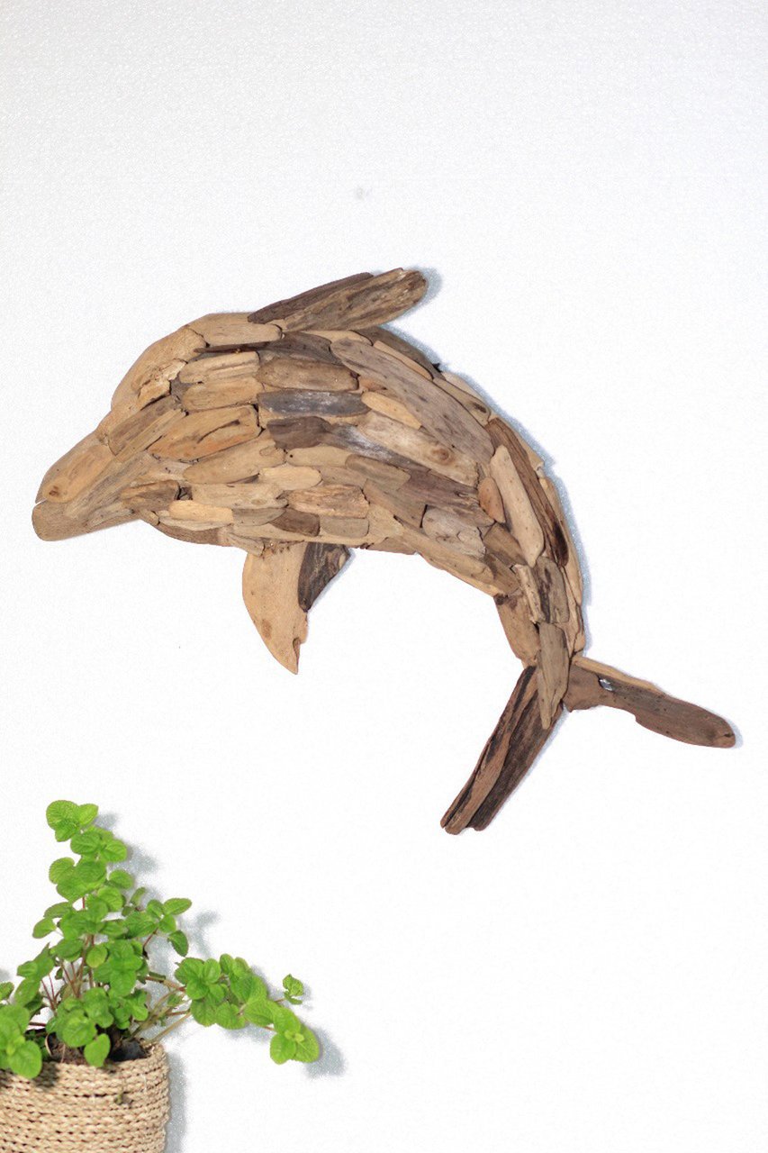 Unikat Wanddekoration Delfin Holz