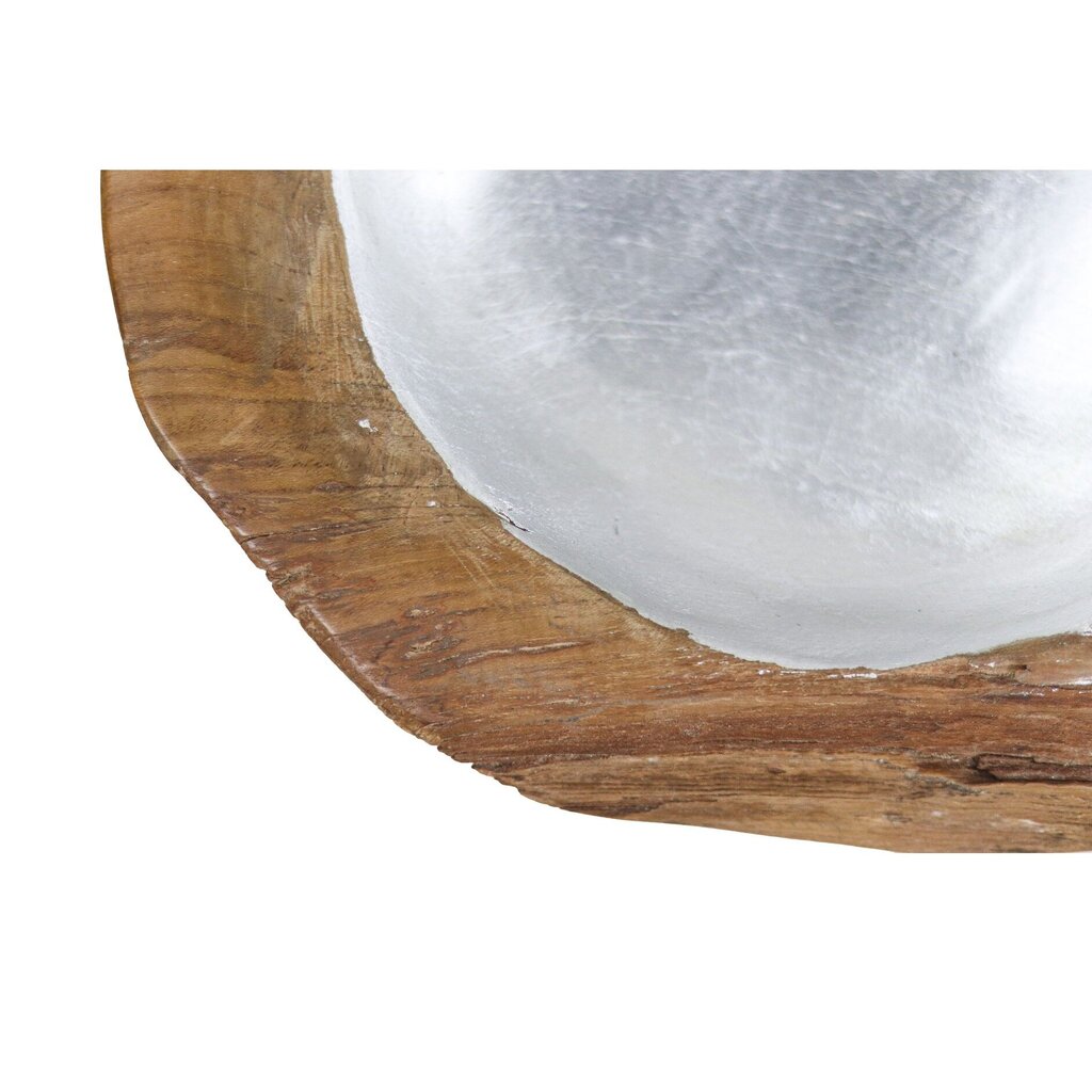 Obstschale Teakholz mit Aluminiumschale silber