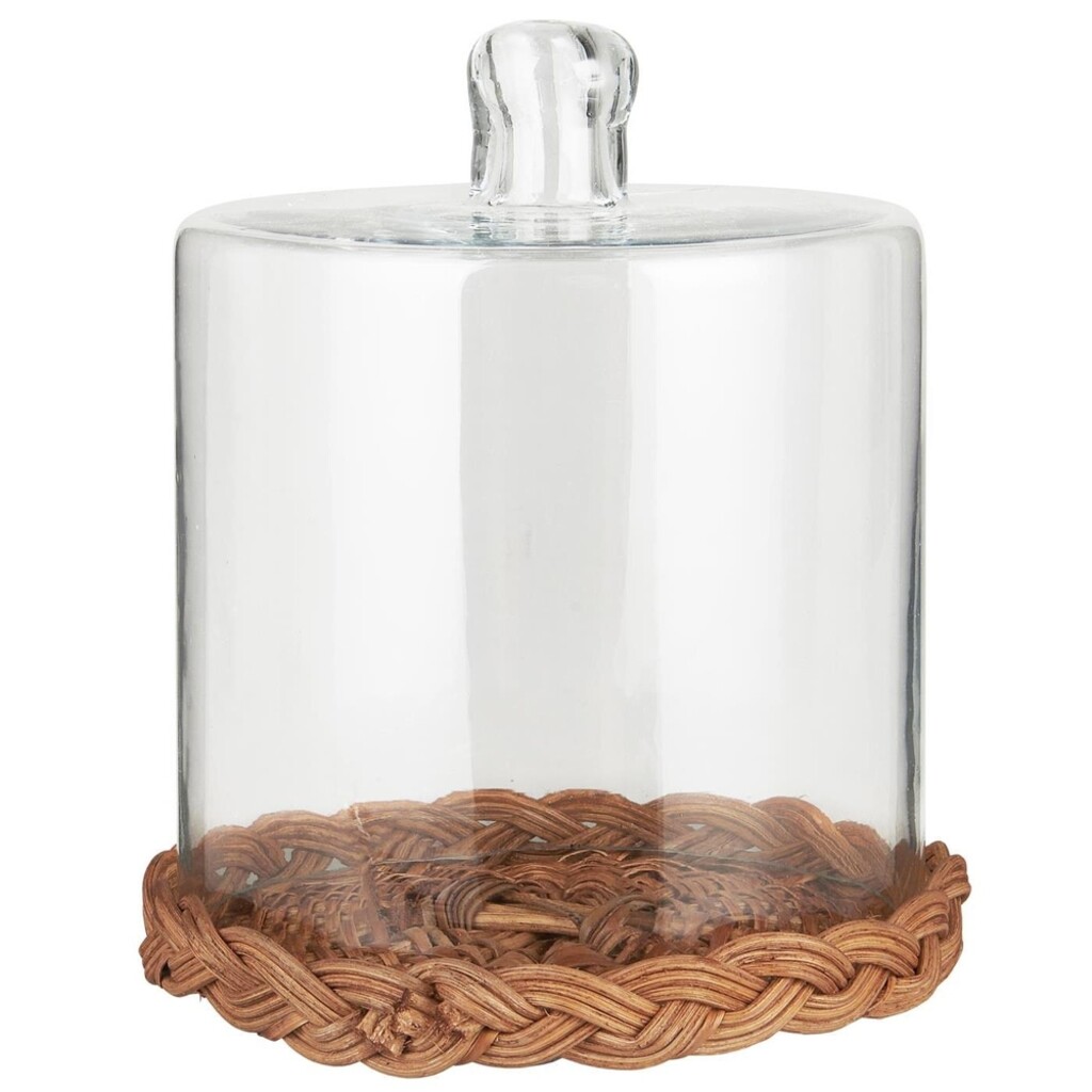 Glasglocke mit Rattanboden mundgeblasen