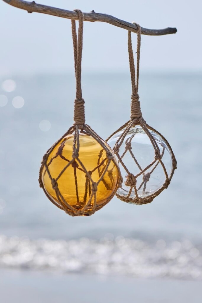 Maritime Glaskugel mit Seil 2er