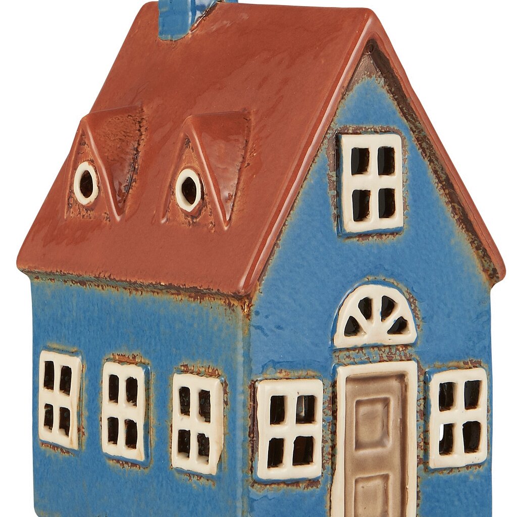 Haus für Teelicht Nyhavn blau mit brauner Tür