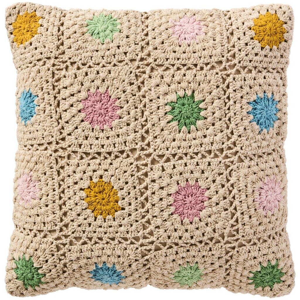 Kissenbezug Gehäkelt mit bunten Blumen