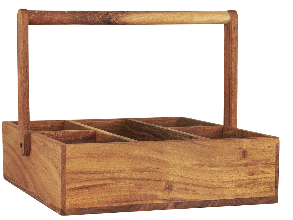 Kiste mit 5 Fächern und beweglichem Henkel Akazienholz