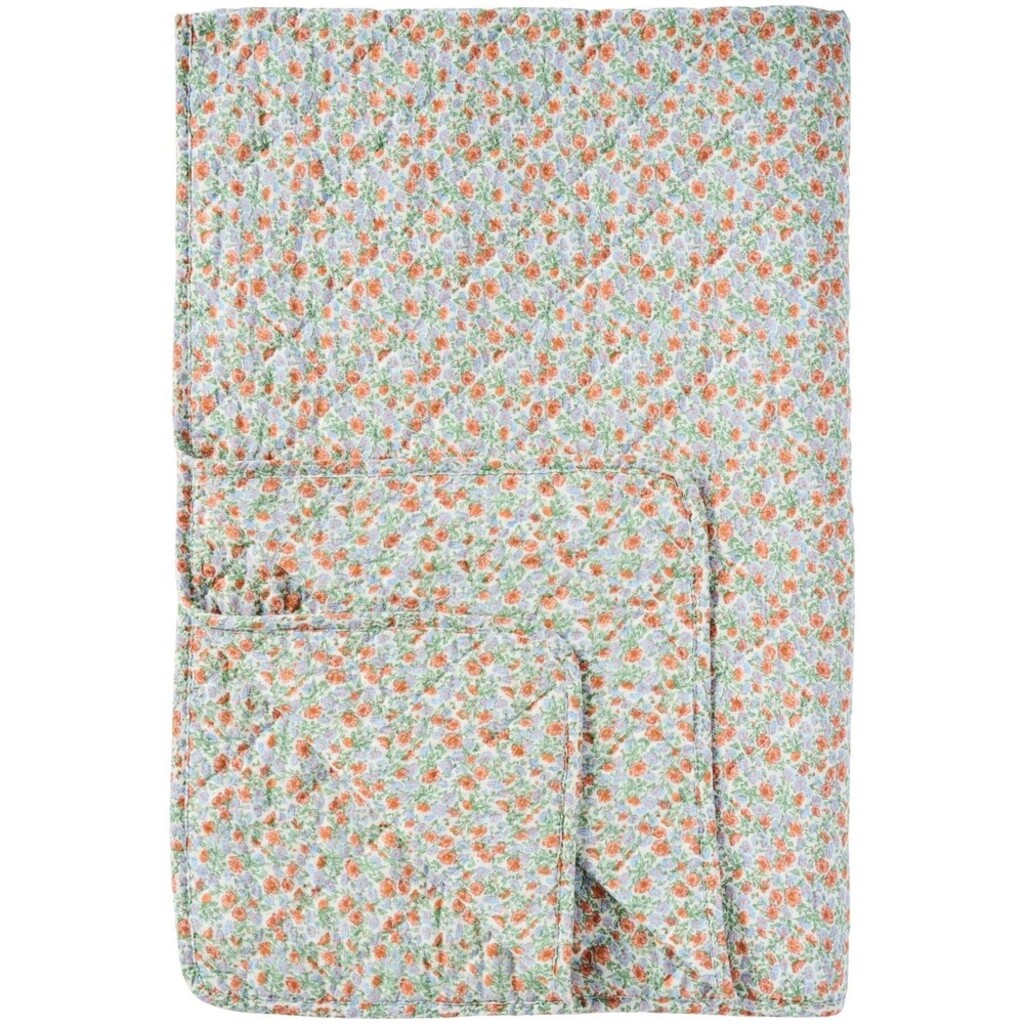 IB Laursen Quiltdecke Blumenpracht – Hellblau & Rostfarben