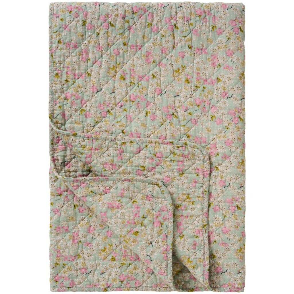 IB Laursen Quilt Blumenpracht in Staubblau – Skandinavische Baumwolldecke online kaufen bei SKANDEKO