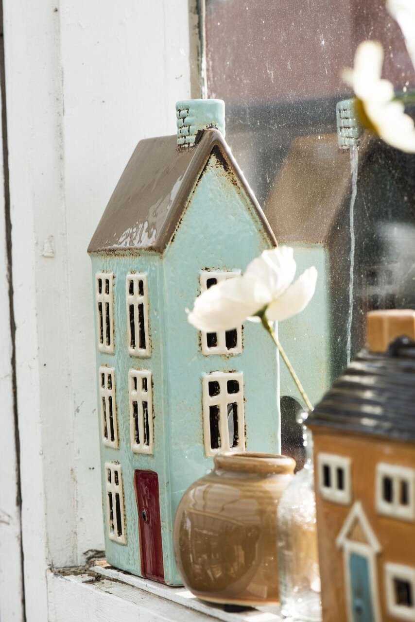 IB Laursen Teelichthalter Haus Nyhavn hellblau mit braunem Dach Preview Image