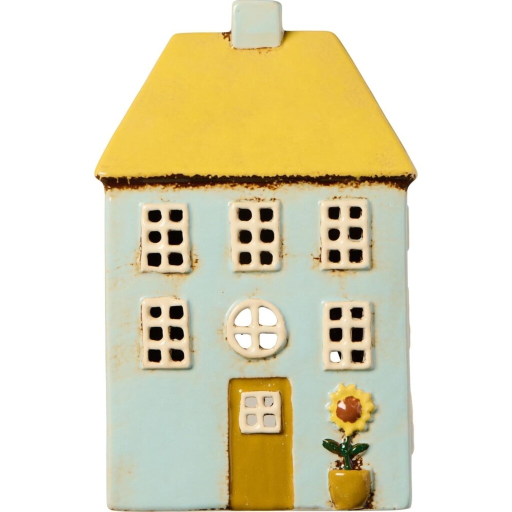 Teelichthaus Nyhavn gelbes Dach mit Sonnenblume