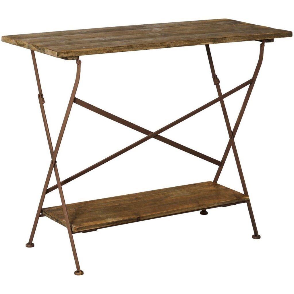 Klappbarer Holztisch mit Regal & Metallgestell – Pflanztisch