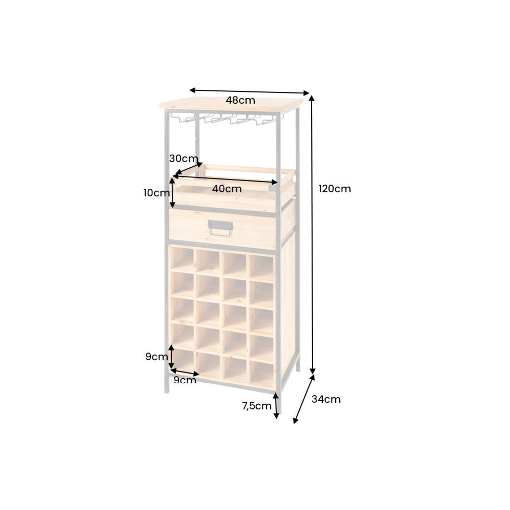 Weinregal Seven Seas für 20 Flaschen und Gläser Kiefernholz