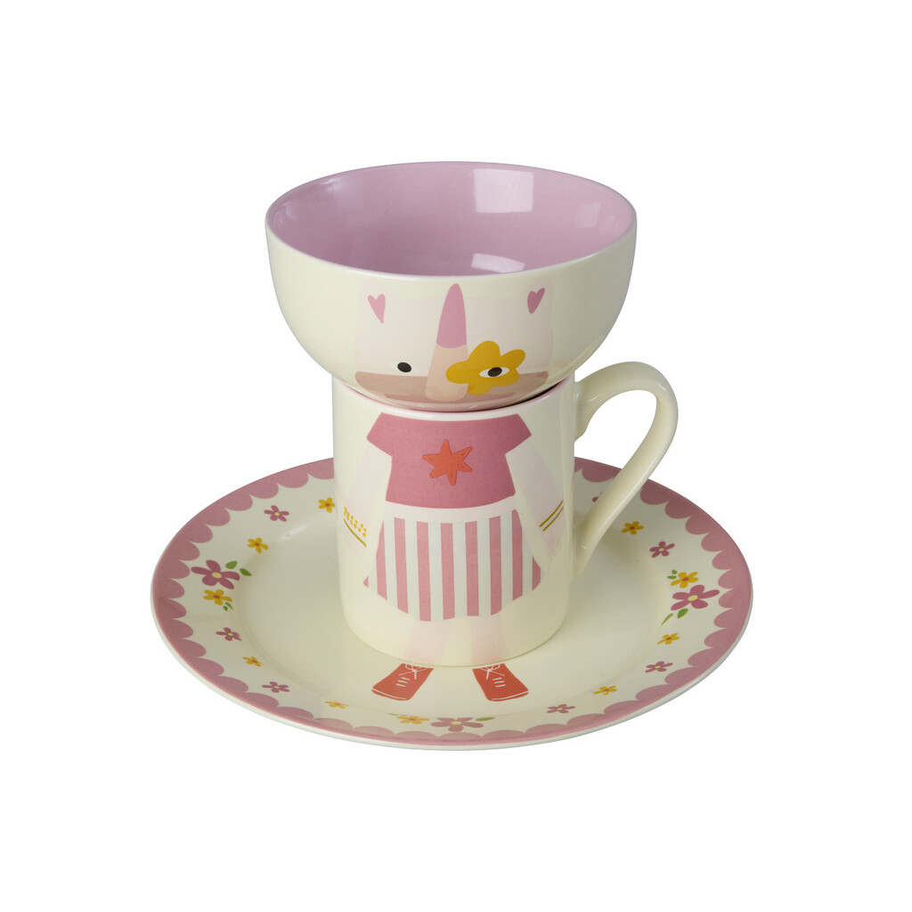 RICE Kinder Porzellan Gerschirr-Set 3-teilig, Tiermotiv