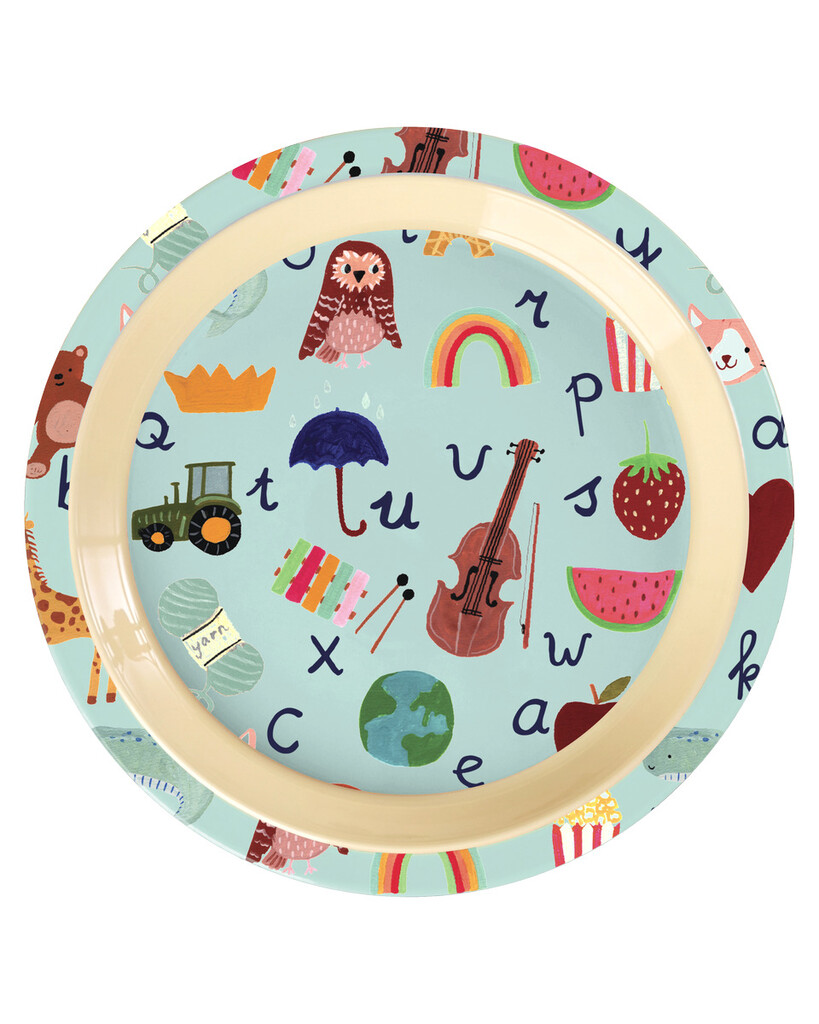 RICE Melamin Kinderteller - Bunter ABC Print online kaufen bei SKANDEKO