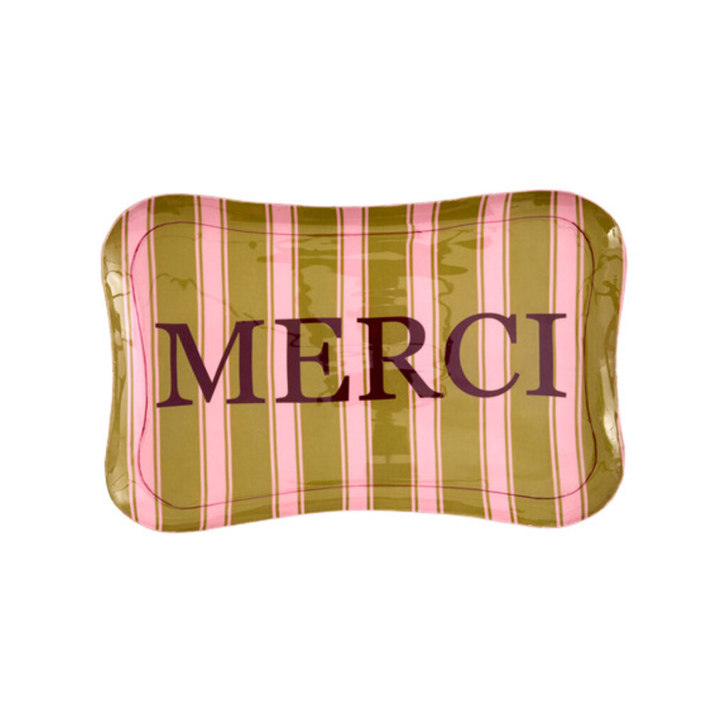 RICE Metall-Tablett Gestreift mit Merci-Schriftzug online kaufen bei SKANDEKO