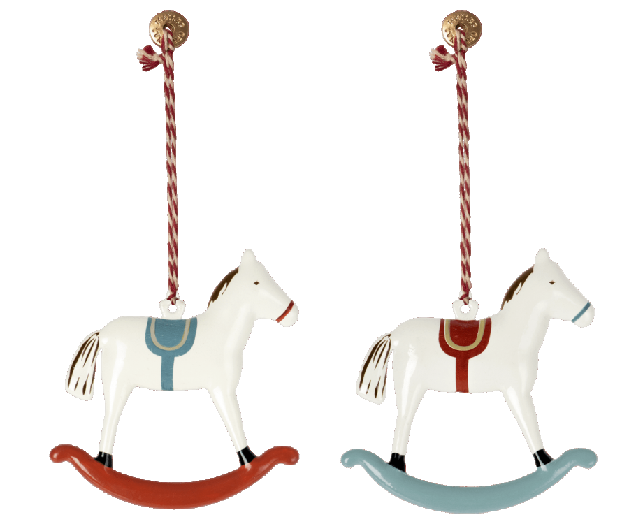 2er Set Metallornament Schaukelpferd