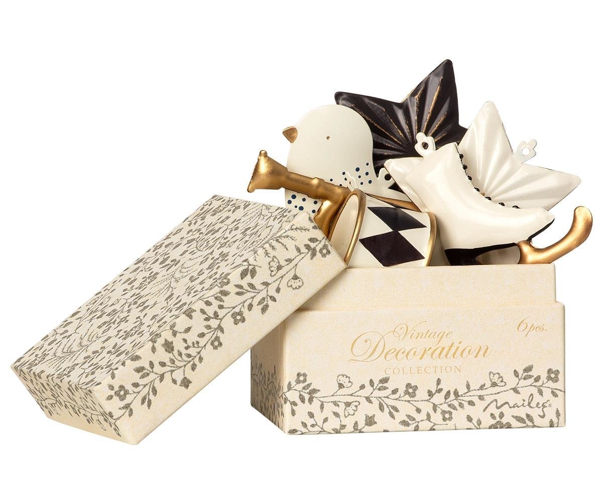 Maileg Box mit 6 Metall Ornamenten
