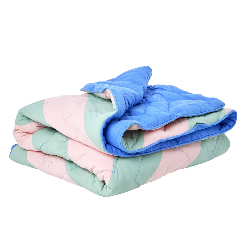 Baumwoll Decke Quilt gestreift Pink/Green, Blau