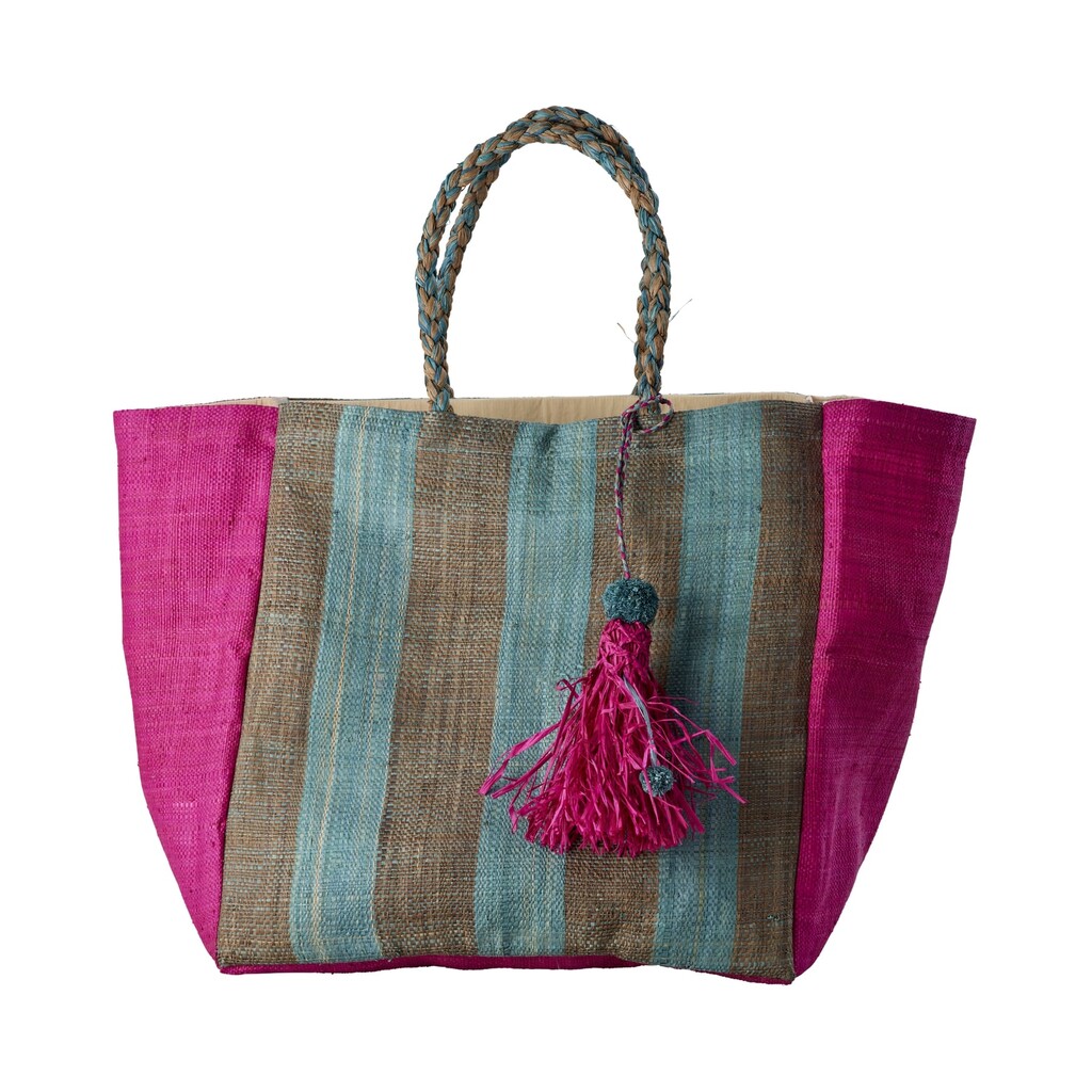 Große Raffia Schopping Tasche Bunte Streifen