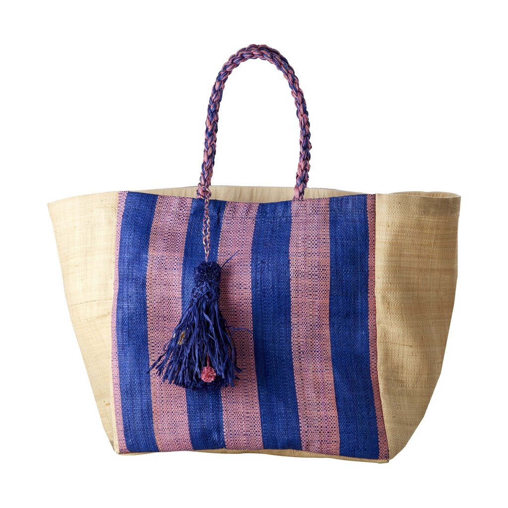 RICE Große Raffia Schopping Tasche Bunte Streifen Preview Image