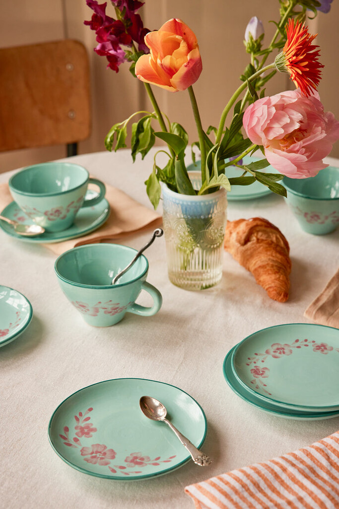 RICE Keramik Teetasse Handbemalt Blume Mint Preview Image