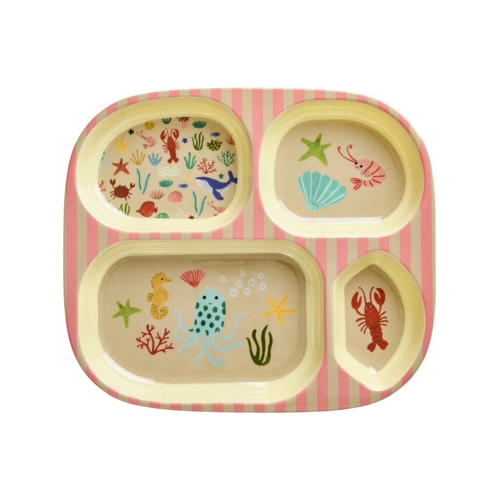 RICE Kinderteller mit 4er Einteilung Ocean Print online kaufen bei SKANDEKO