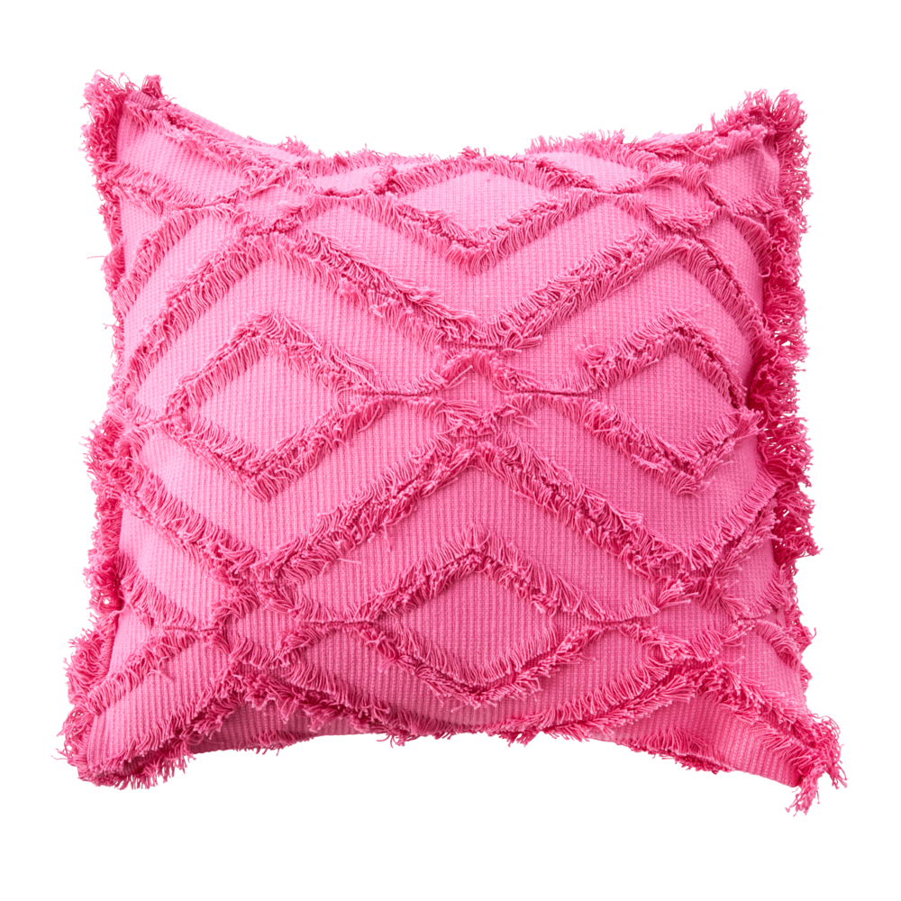 RICE Kissen aus Baumwolle pinke Fransen