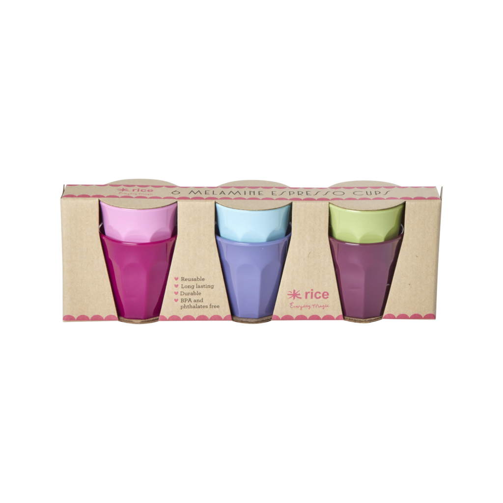 RICE Kleine Melamin Becher Espressogröße, mehrfarbig,  6er Pack Preview Image