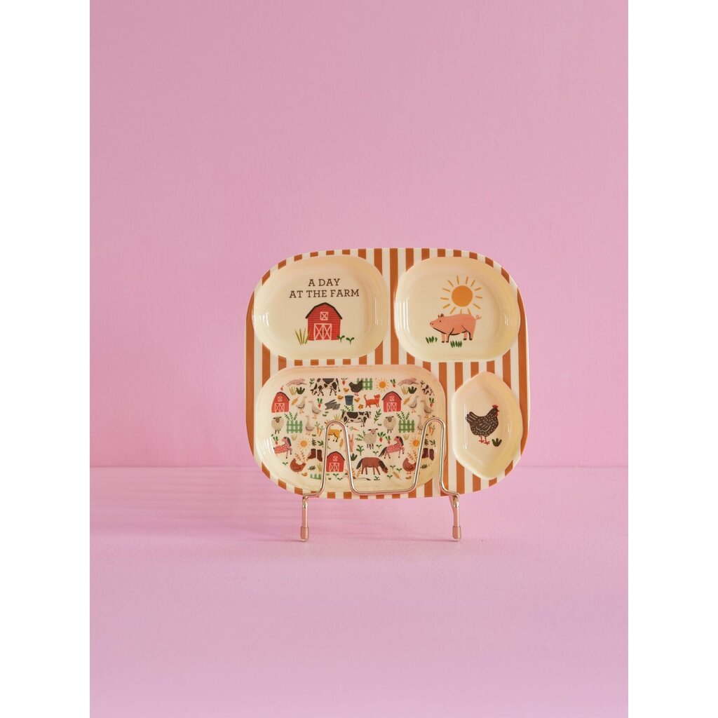 Melamin Kinderteller mit 4er Einteilung Farm Animals