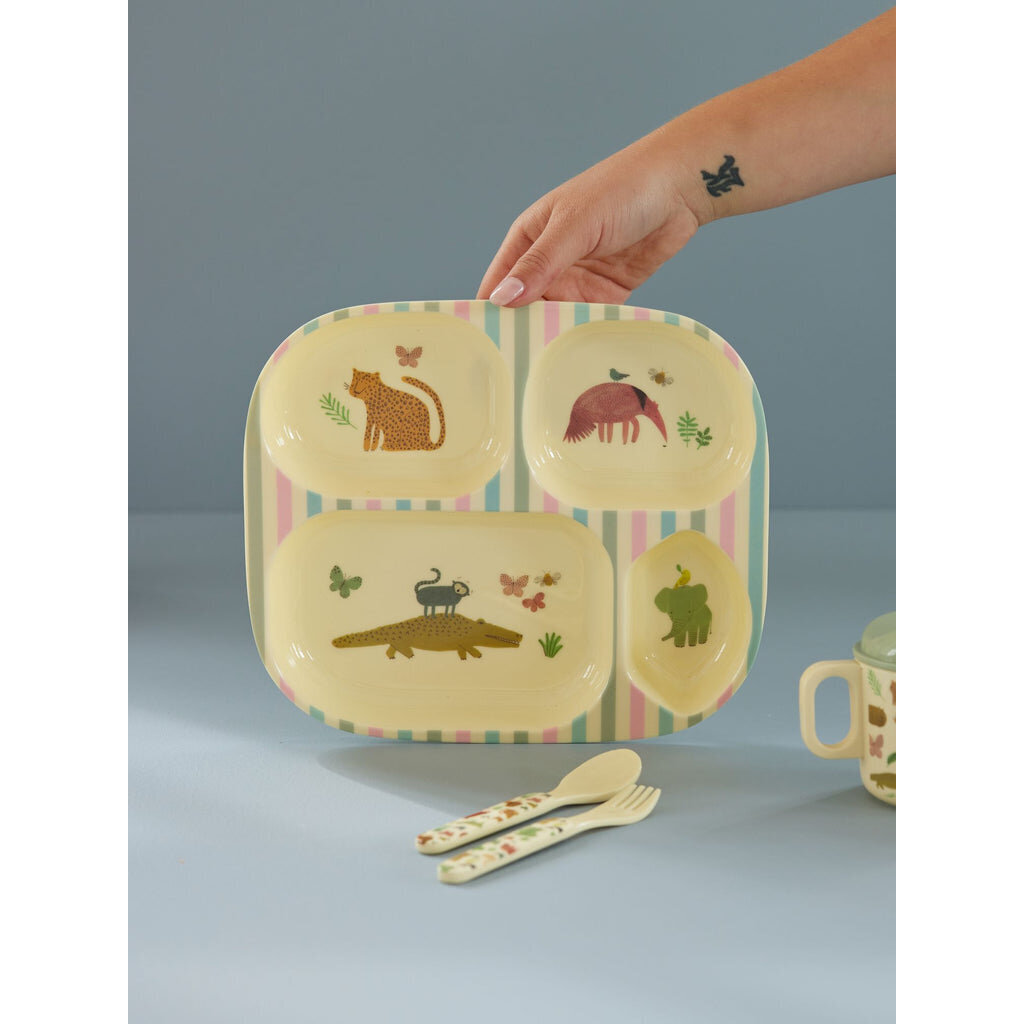 Melamin Kinderteller mit 4er Einteilung Sweet Jungle Print
