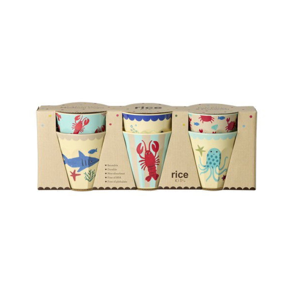 RICE Mittelgroße Melamin Becher Ocean Print 6er Set online kaufen bei SKANDEKO