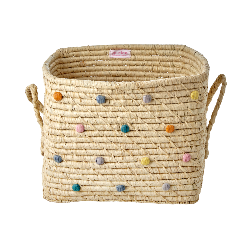 RICE Raffia Korb viereckig Dots Lets Summer