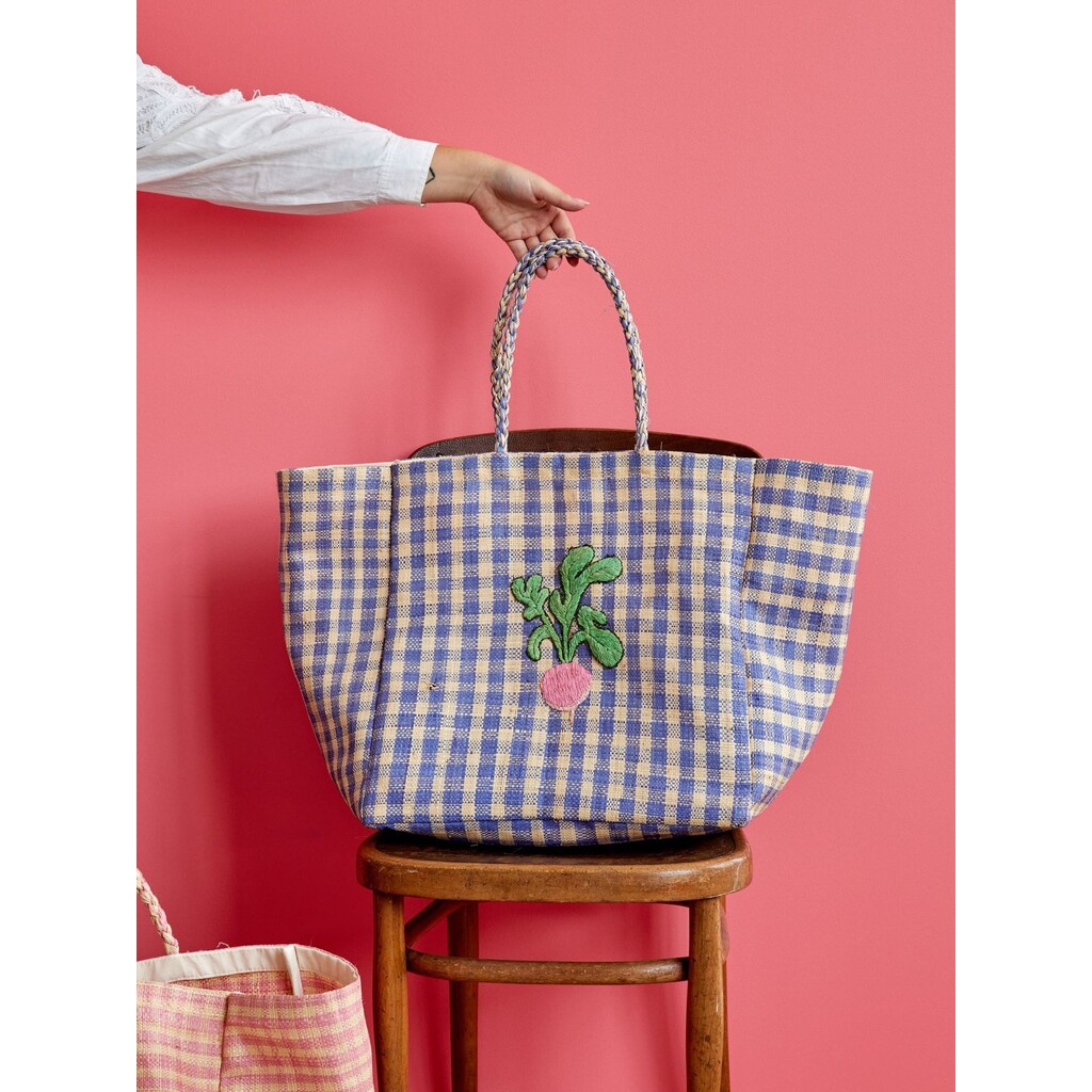 Raffia Shopping Tasche Karriert