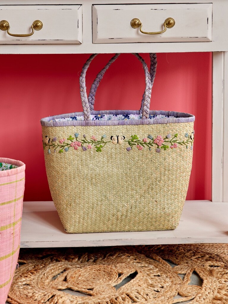 RICE Raffia Tasche Blumen Schmetterlings Muster Preview Image