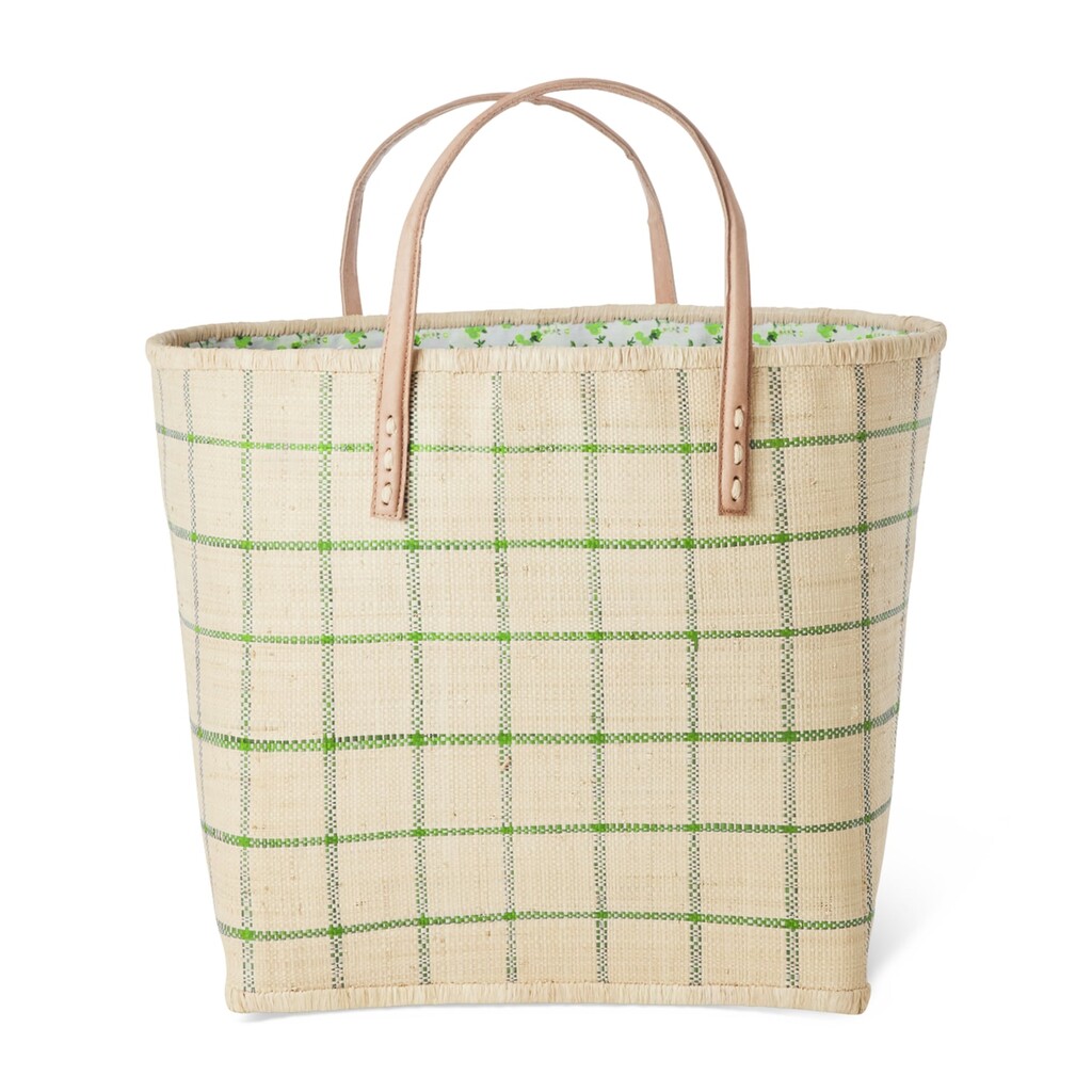 RICE Raffia Tasche Kariert mit Ledergriffen Preview Image