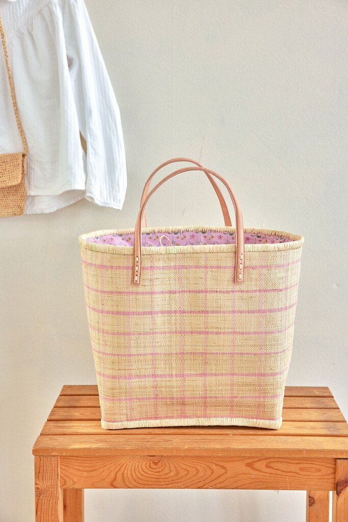 RICE Raffia Tasche Kariert mit Ledergriffen Preview Image