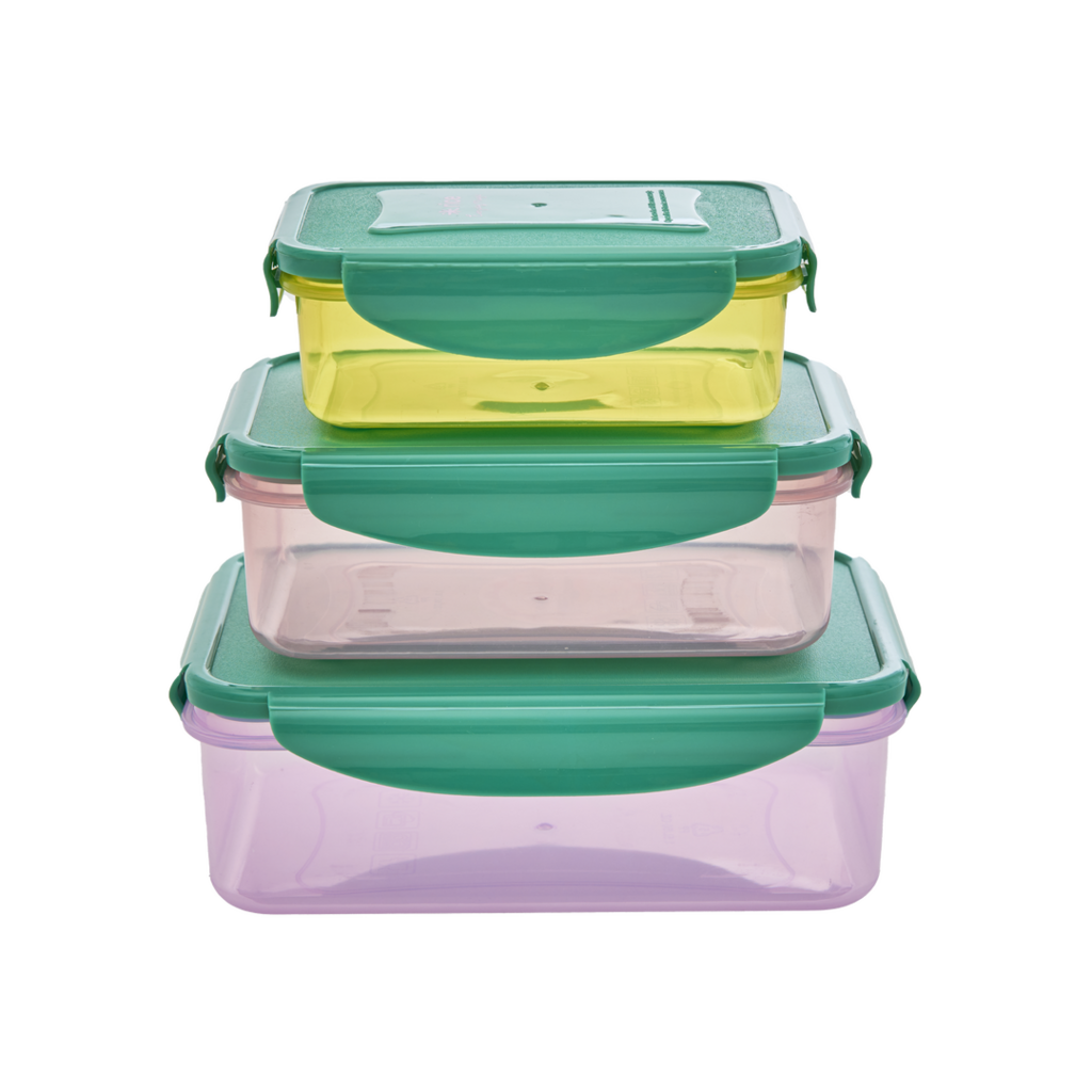 RICE Rechteckige Plastik Lebensmittelboxen - Mehrfarbig - 3er Set Preview Image