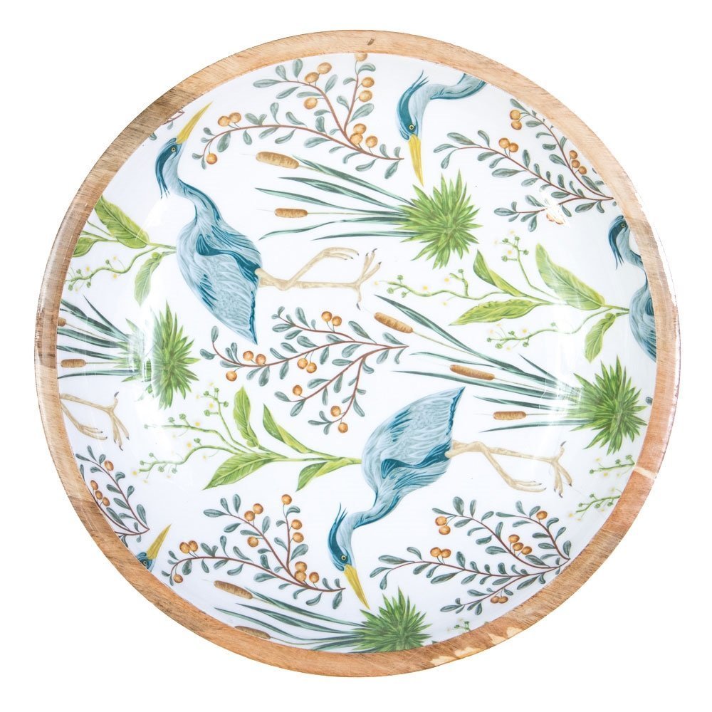 Schüssel aus Mangoholz Blue/White Crane