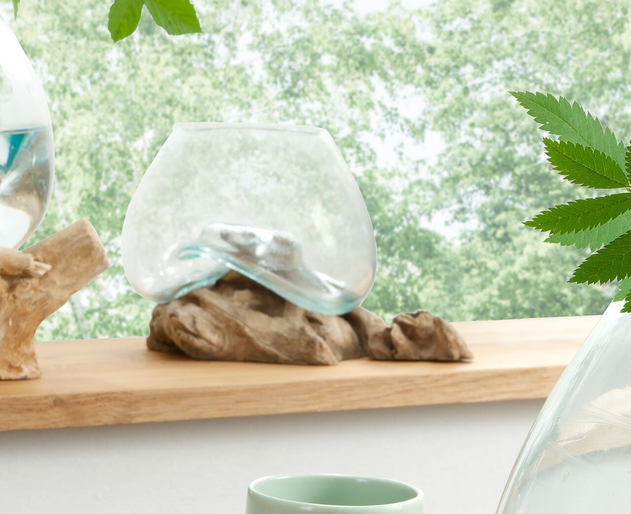 Deko Wurzel mit Glas Vase flach