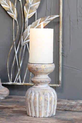 Impressionen zu Chic Antique Kerzenständer aus Mangoholz mit Rillen, Bild 2