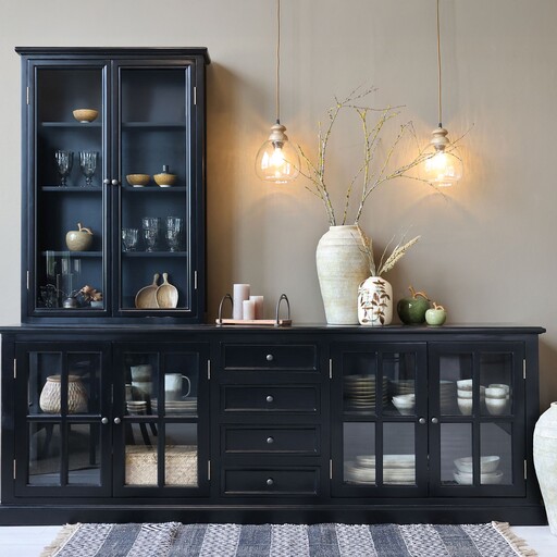 Impressionen zu Chic Antique Landhaus Vitrinenschrank Marseille mit 4 Türen und 4 Schubladen, Bild 6