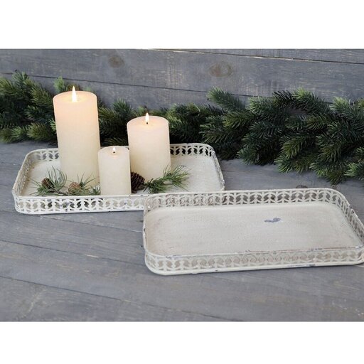 Impressionen zu Chic Antique Tablett rechteckig mit Dekokante 2er Set, Bild 1
