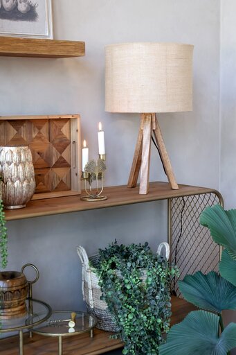 Impressionen zu Chic Antique Tischlampe mit Holzfuss und Leinenschirm, Bild 1